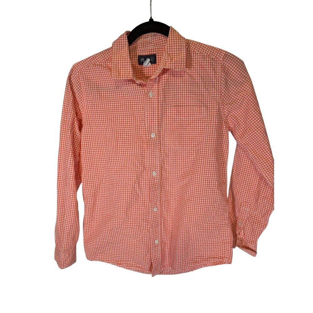 The Children's Place Boy's Orange and White Checked Long Sleeve Shirt Size 14 (X